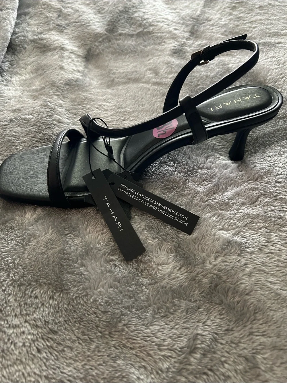 Tahari Black Leather Strappy Square-Toe Heeled Sandals